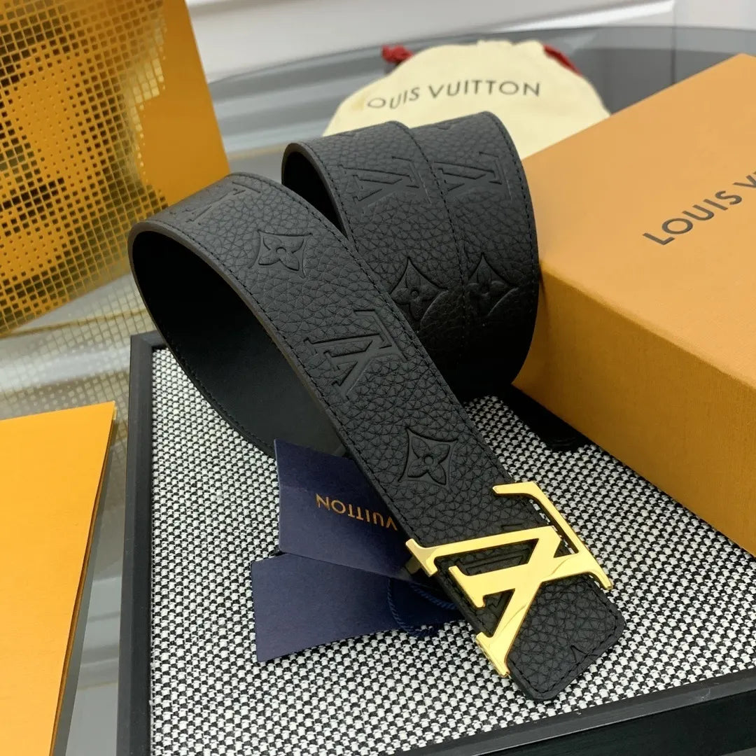louis vuitton LV Black Embossed Leather Belt - Hình 3