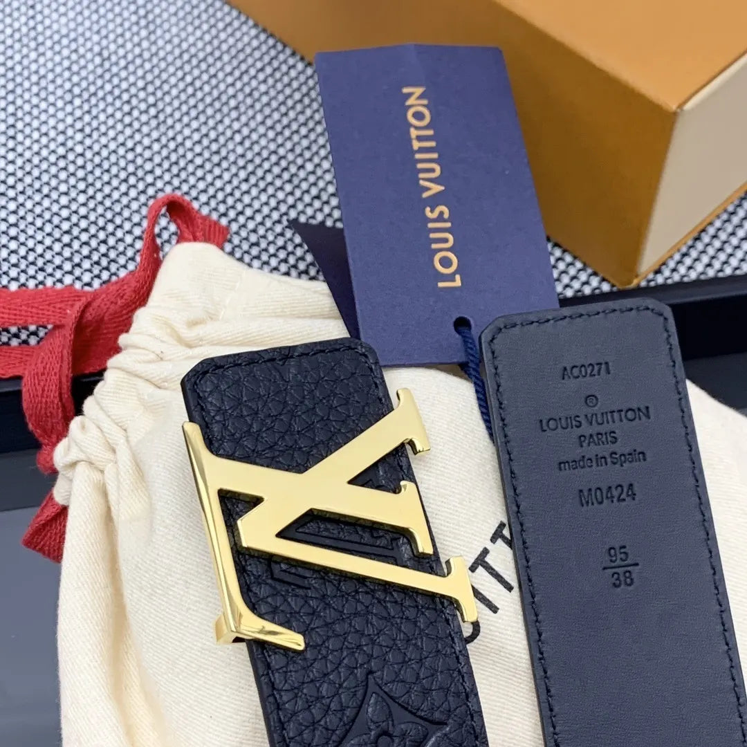 louis vuitton LV Black Embossed Leather Belt - Hình 5