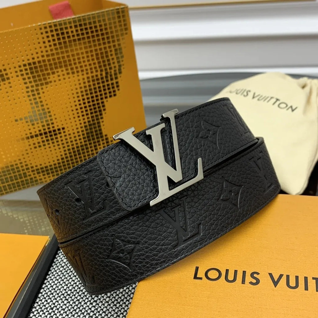 Louis Vuitton Black Leather Silver LV Buckle Belt - Hình 2