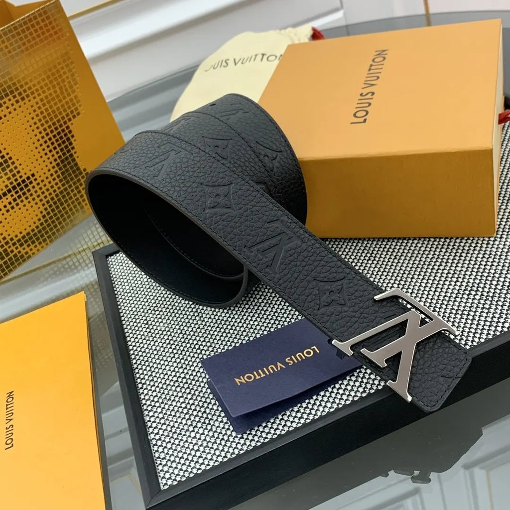 Louis Vuitton Black Leather Silver LV Buckle Belt - Hình 3