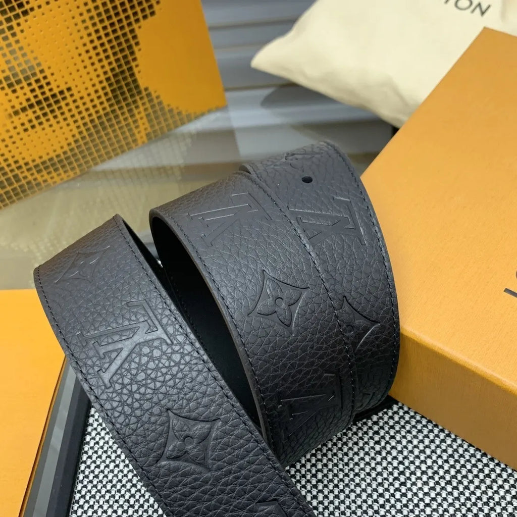 Louis Vuitton Black Leather Silver LV Buckle Belt - Hình 4