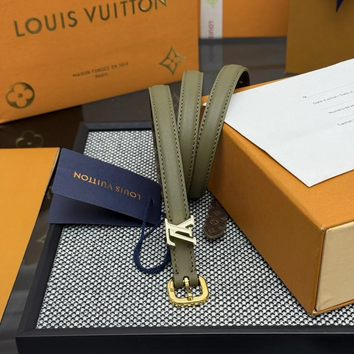 Louis Vuitton Olive Green Leather Belt - Hình 2