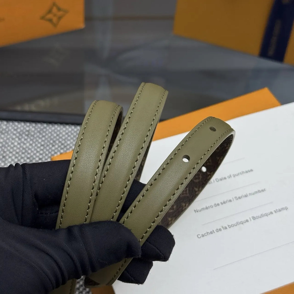 Louis Vuitton Olive Green Leather Belt - Hình 4