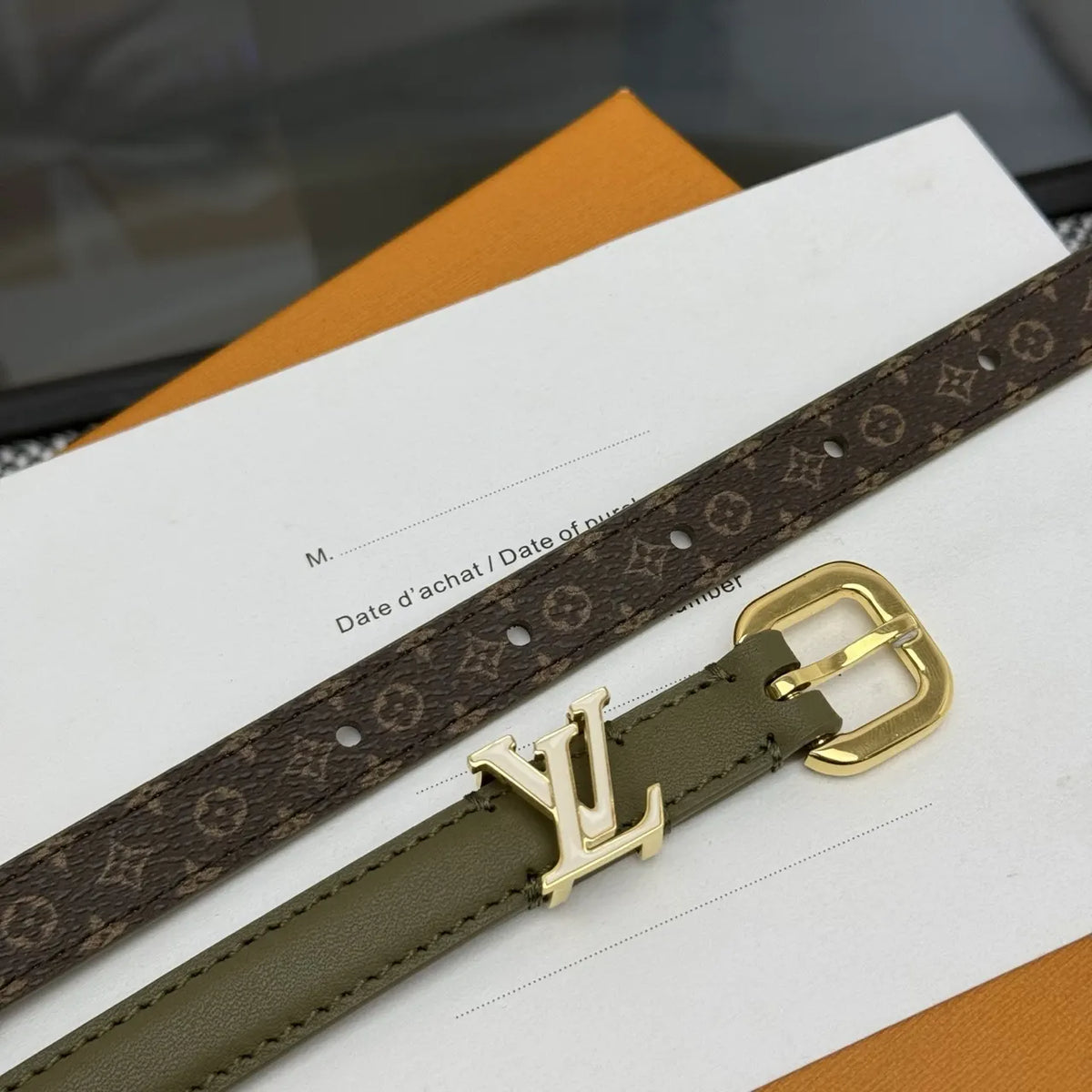 Louis Vuitton Olive Green Leather Belt - Hình 8