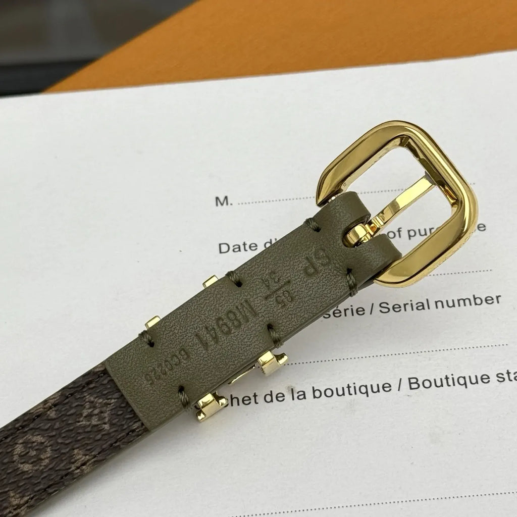 Louis Vuitton Olive Green Skinny Belt - Hình 6