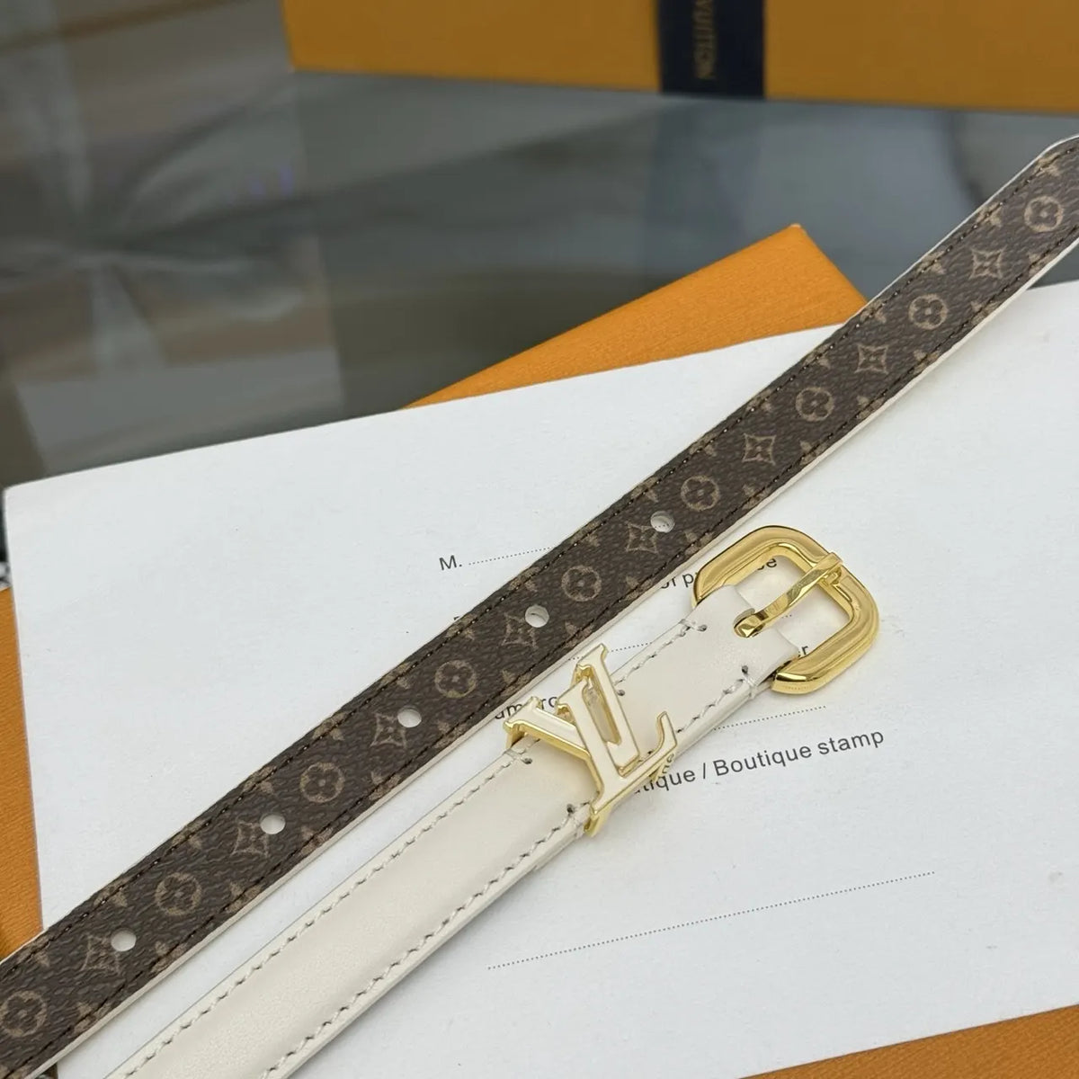 Louis Vuitton Ivory Leather Belt - Hình 8