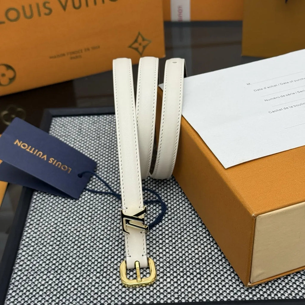 gold Louis Vuitton Cream Leather Belt - Hình 2