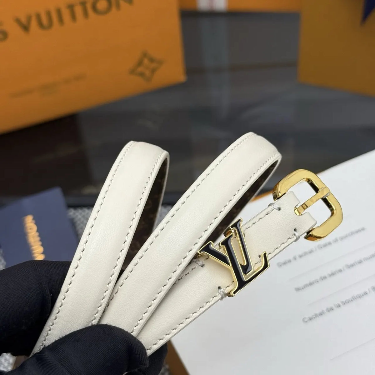 gold Louis Vuitton Cream Leather Belt - Hình 3