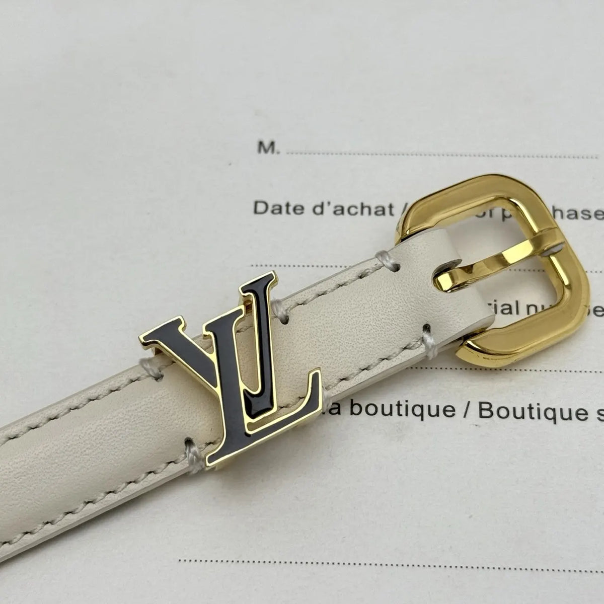 gold Louis Vuitton Cream Leather Belt - Hình 5