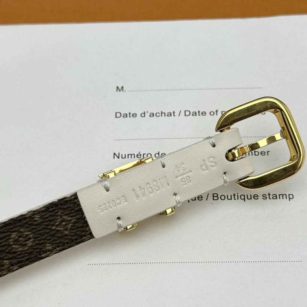 gold Louis Vuitton Cream Leather Belt - Hình 6