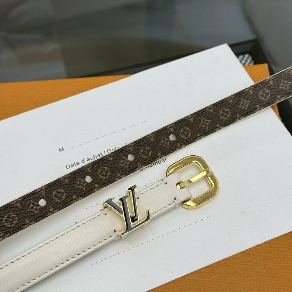 gold Louis Vuitton Cream Leather Belt - Hình 8