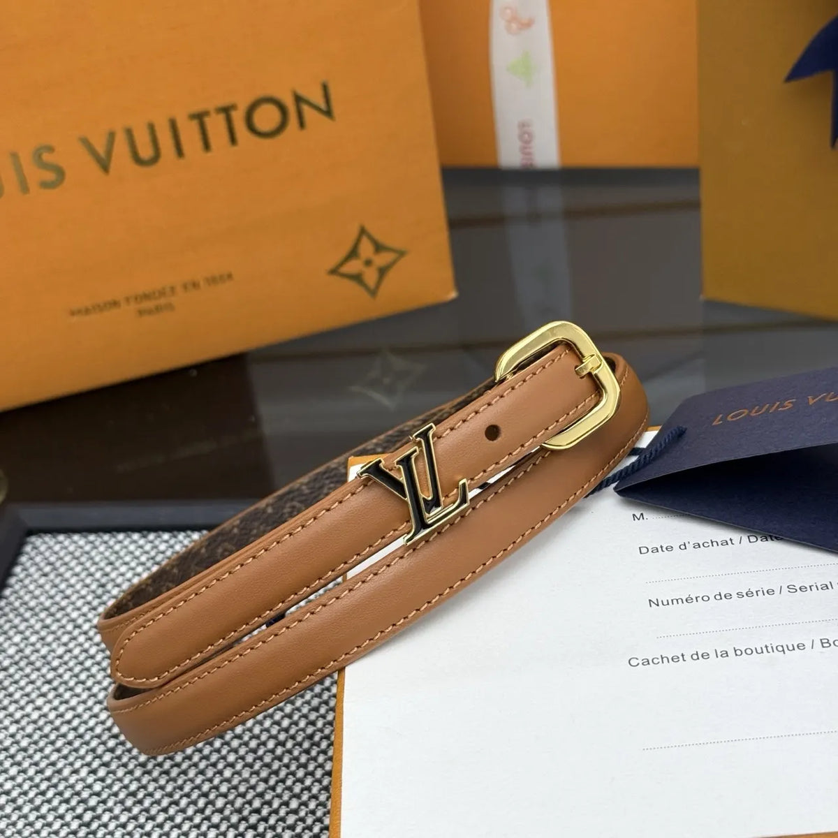 Louis Vuitton Tan Leather Thin Belt