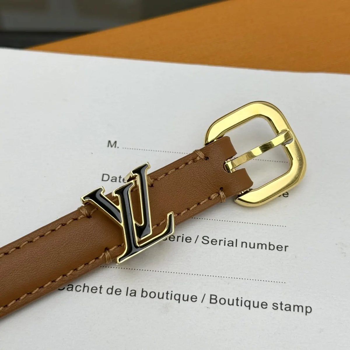 Louis Vuitton Tan Leather Thin Belt - Hình 5