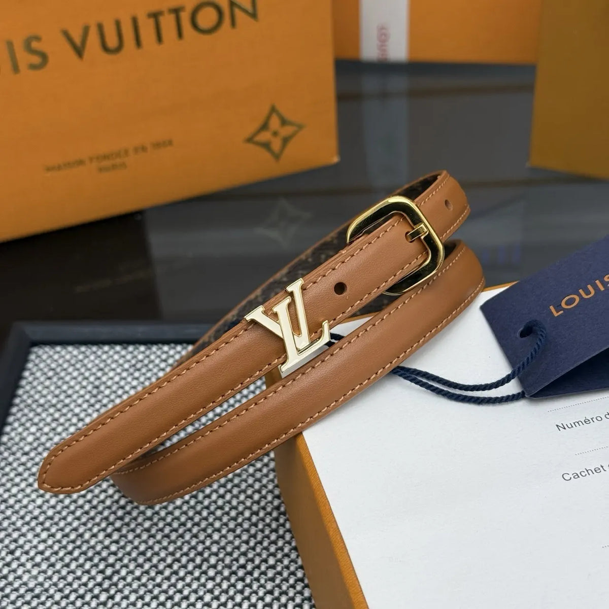 Louis Vuitton Tan Leather Narrow Belt