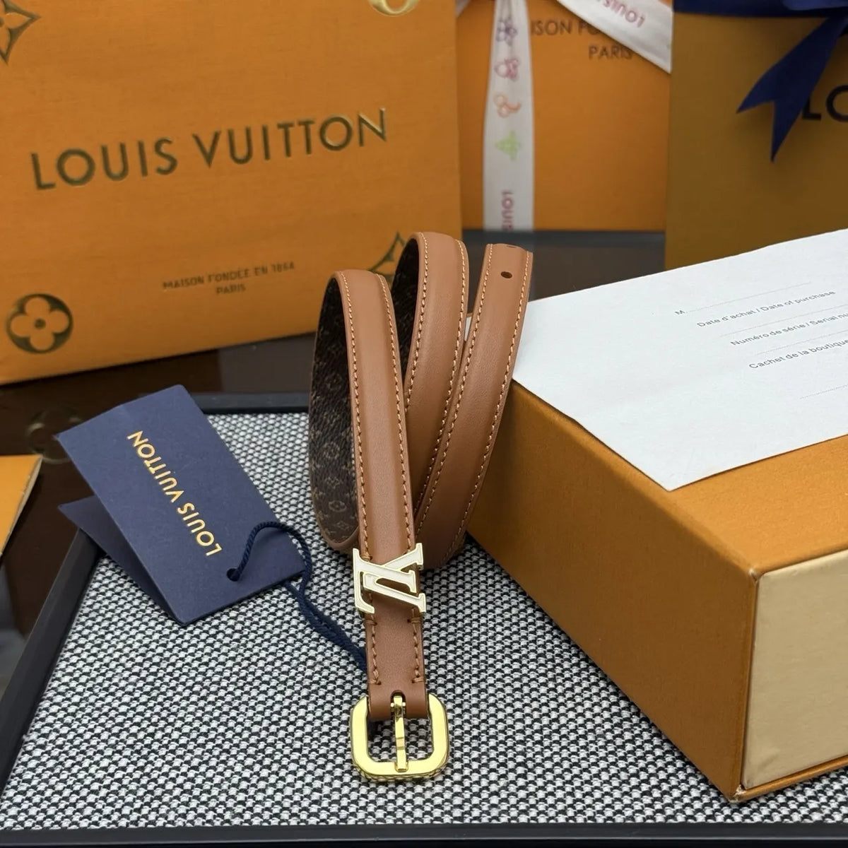 Louis Vuitton Tan Leather Narrow Belt - Hình 2