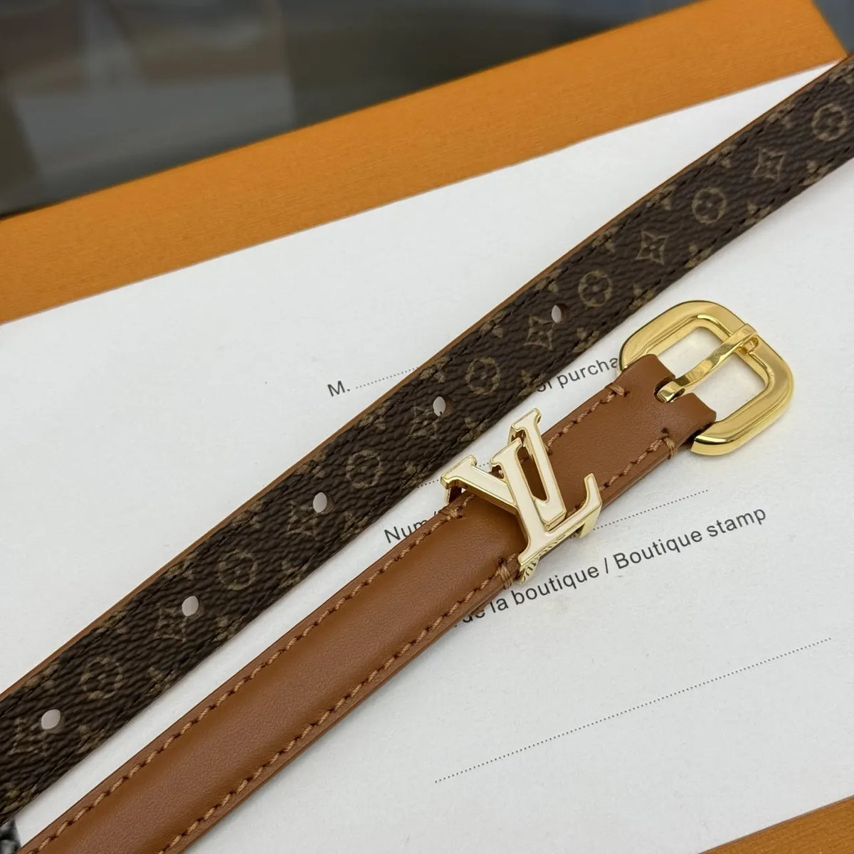 Louis Vuitton Tan Leather Narrow Belt - Hình 7