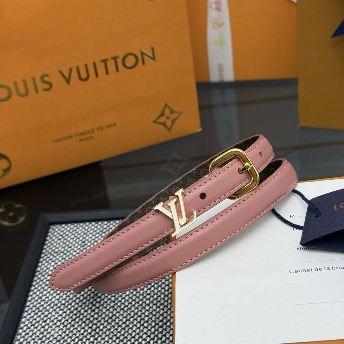 Louis Vuitton Pink Leather Skinny Belt