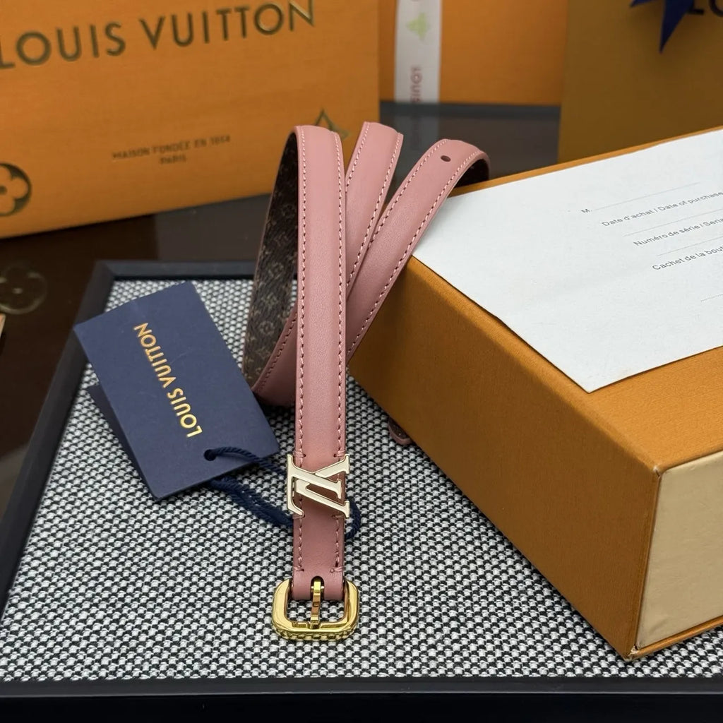 Louis Vuitton Pink Leather Skinny Belt - Hình 2