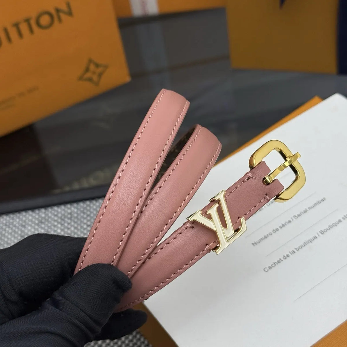 Louis Vuitton Pink Leather Skinny Belt - Hình 3