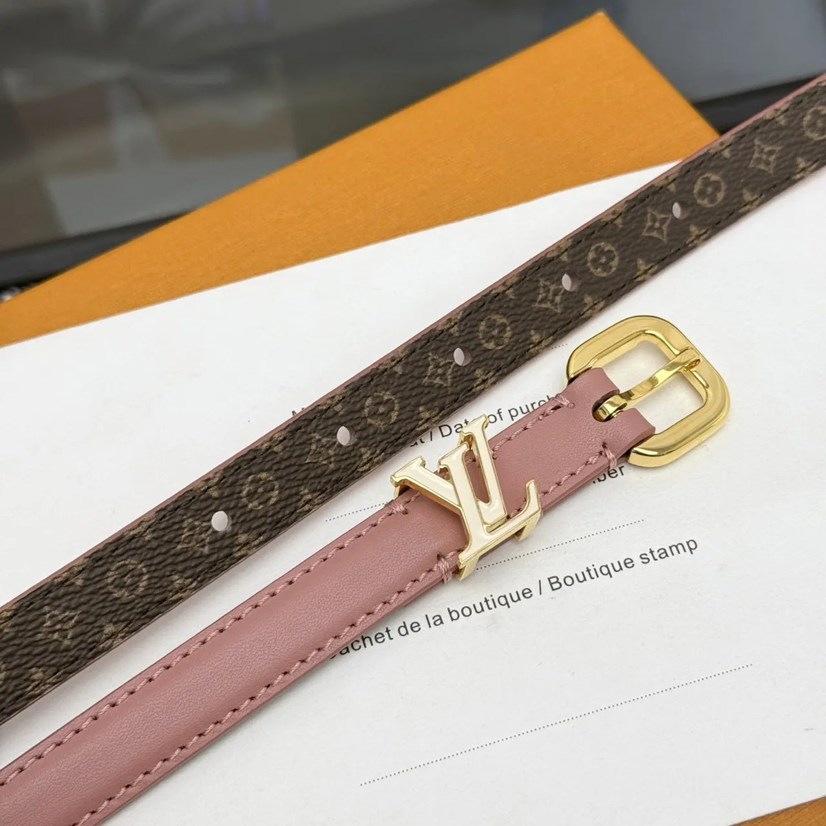 Louis Vuitton Pink Leather Skinny Belt - Hình 8