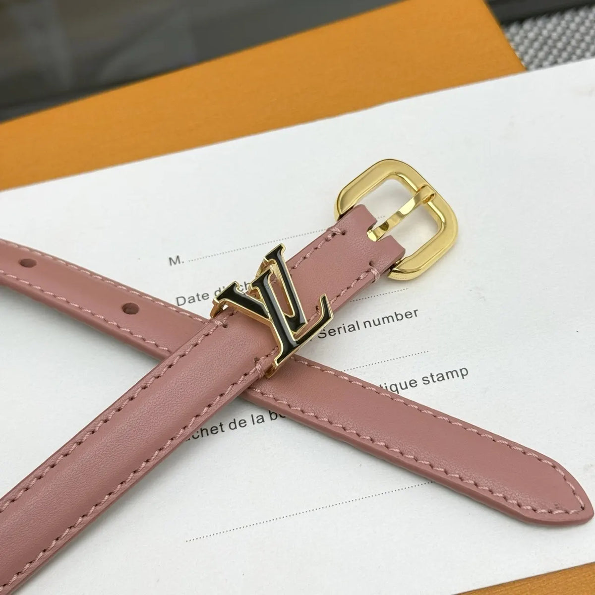 Louis Vuitton Pink Leather Skinny Belt - Hình 7