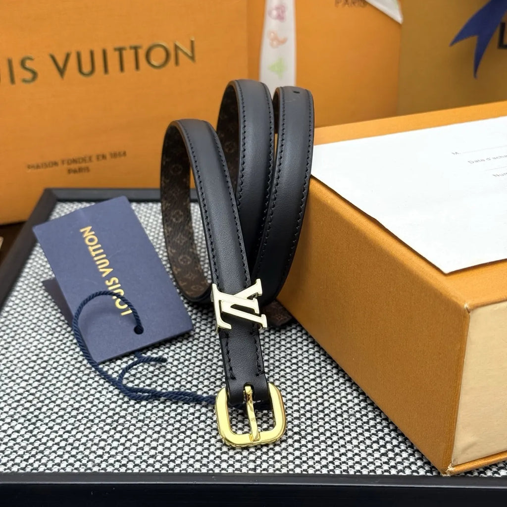 Louis Vuitton Black Leather Skinny Belt - Hình 2