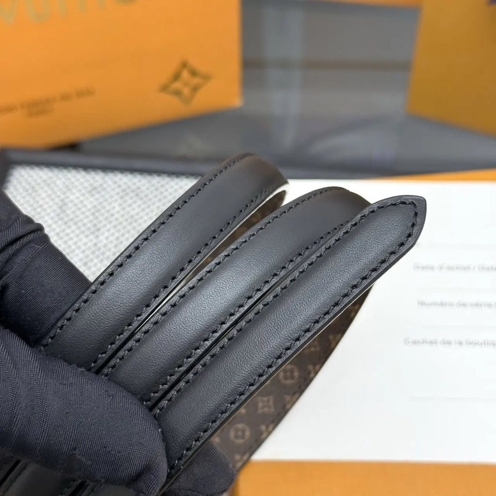 Louis Vuitton Black Leather Skinny Belt - Hình 6