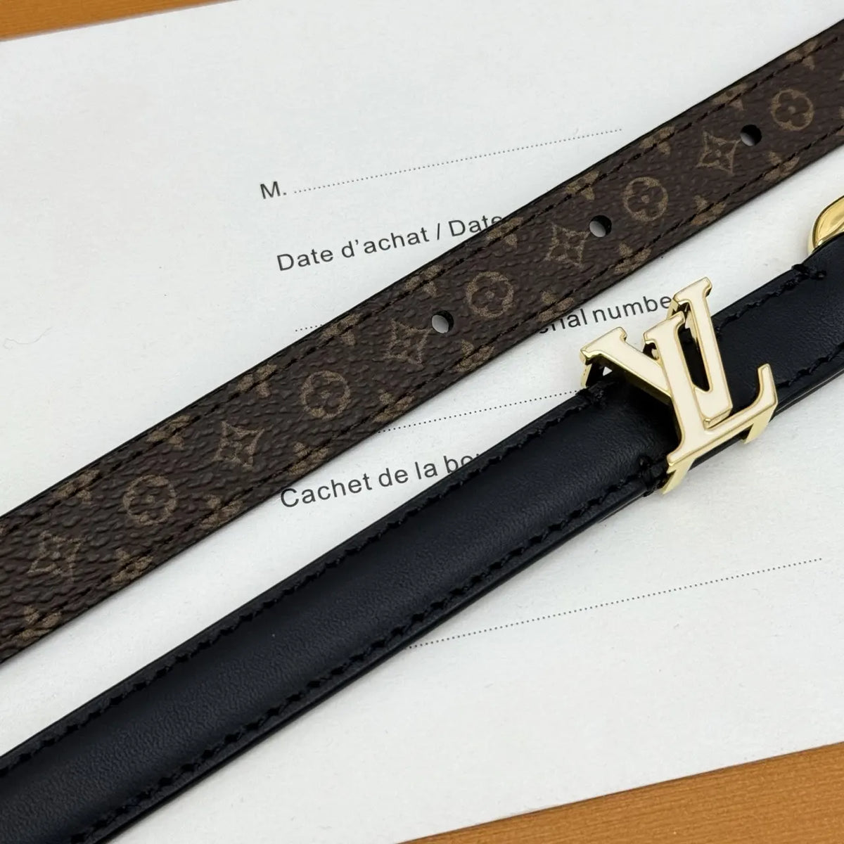 Louis Vuitton Black Leather Skinny Belt - Hình 7