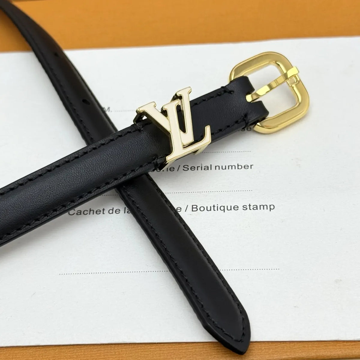 Louis Vuitton Black Leather Skinny Belt - Hình 8