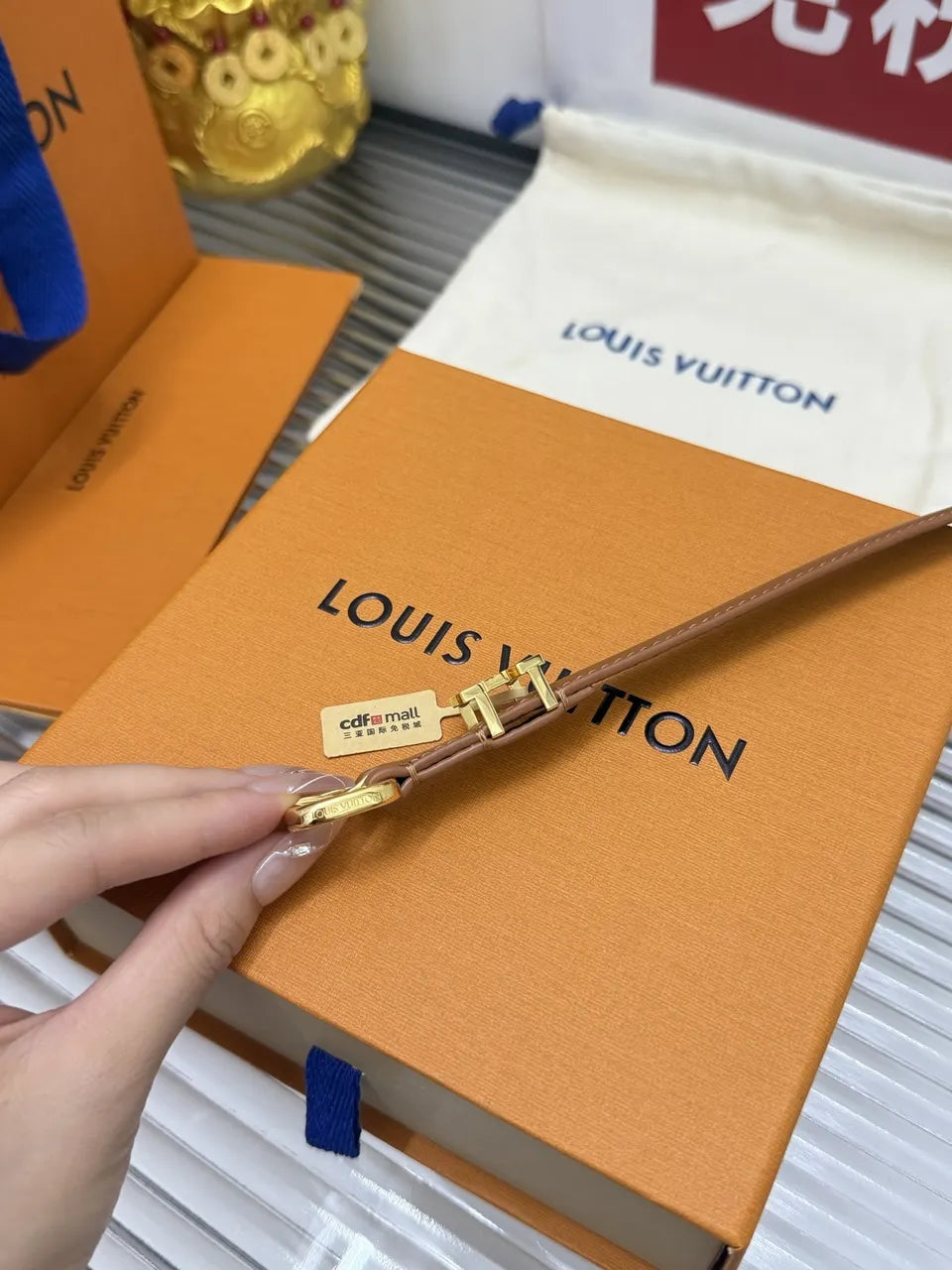 Louis Vuitton Tan Leather Belt gold