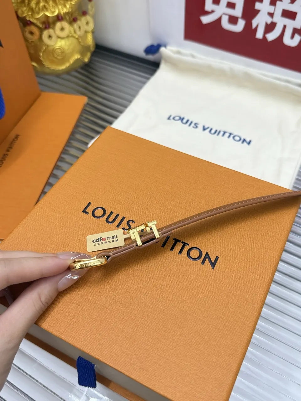 Louis Vuitton Tan Leather Belt gold