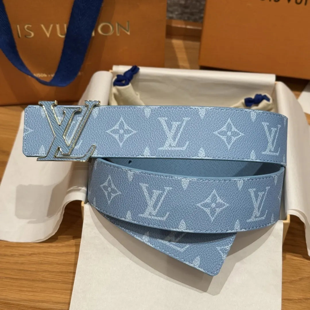 silver Louis Vuitton Light Blue Monogram Belt