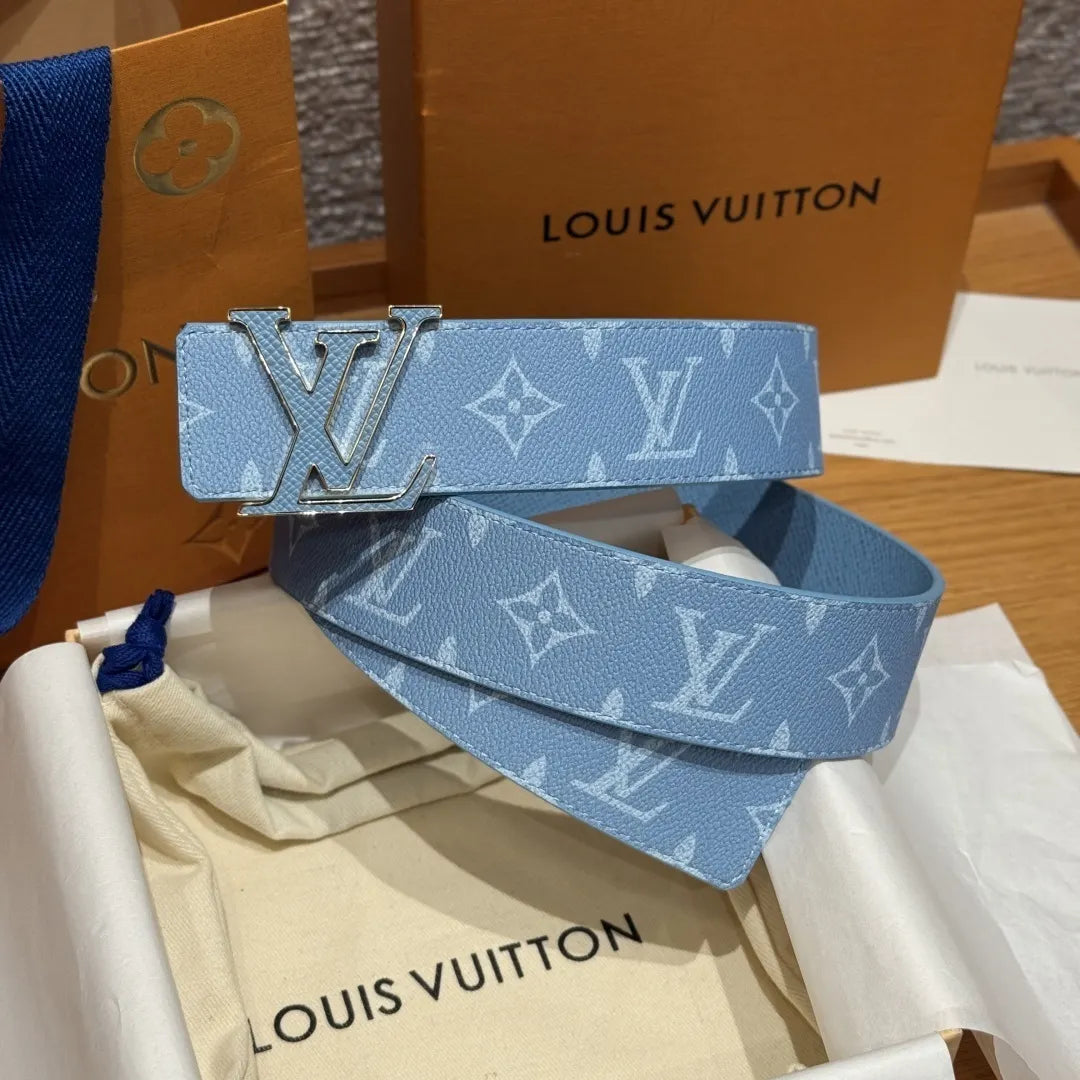 silver Louis Vuitton Light Blue Monogram Belt - Hình 2