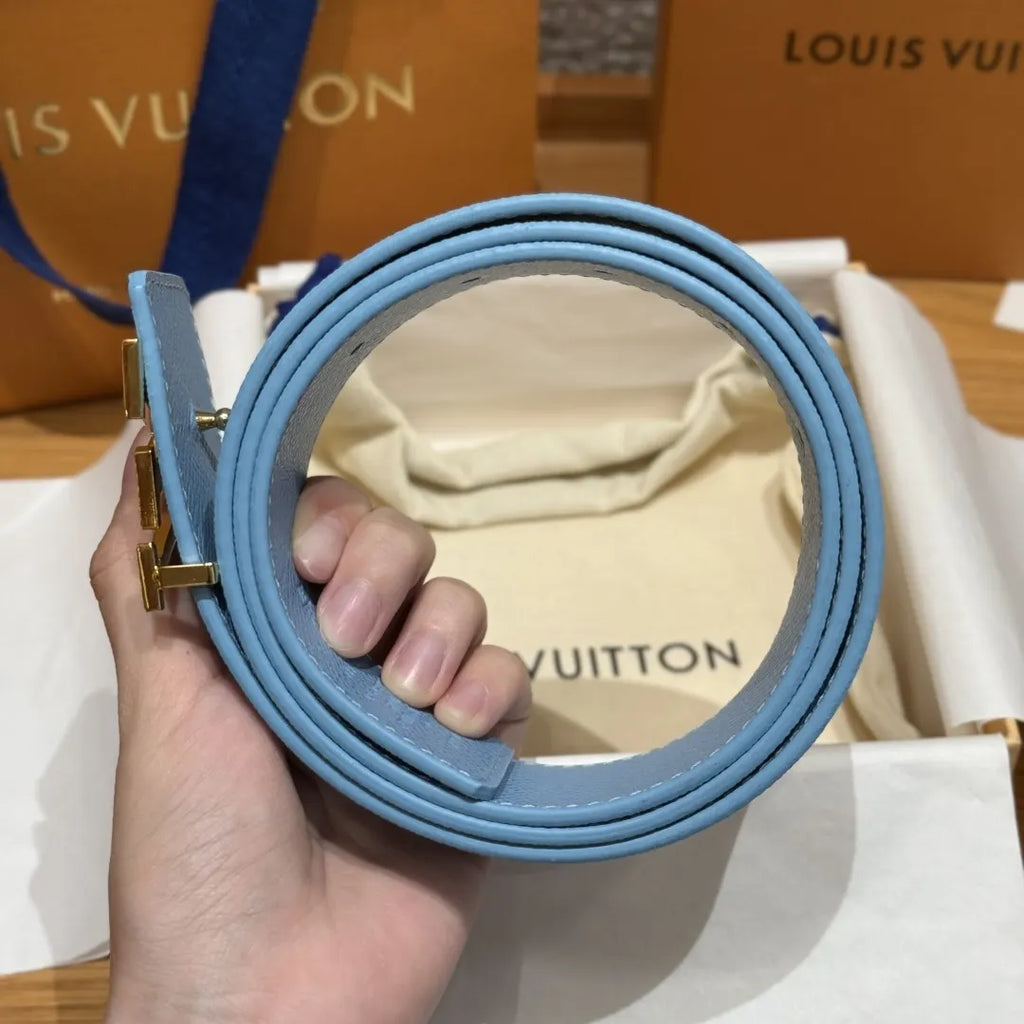 silver Louis Vuitton Light Blue Monogram Belt - Hình 4
