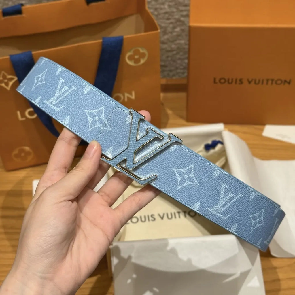 silver Louis Vuitton Light Blue Monogram Belt - Hình 5
