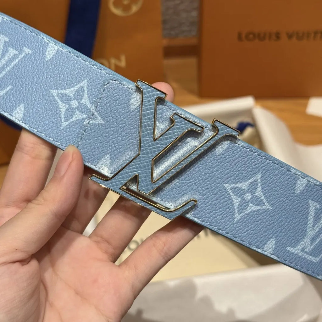 silver Louis Vuitton Light Blue Monogram Belt - Hình 6