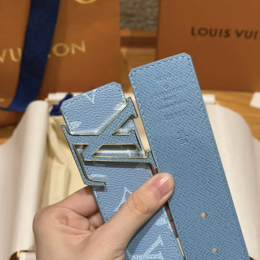 silver Louis Vuitton Light Blue Monogram Belt - Hình 7