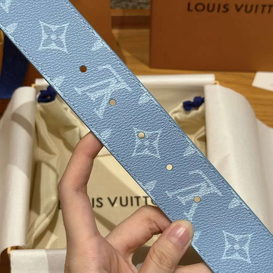 silver Louis Vuitton Light Blue Monogram Belt - Hình 8