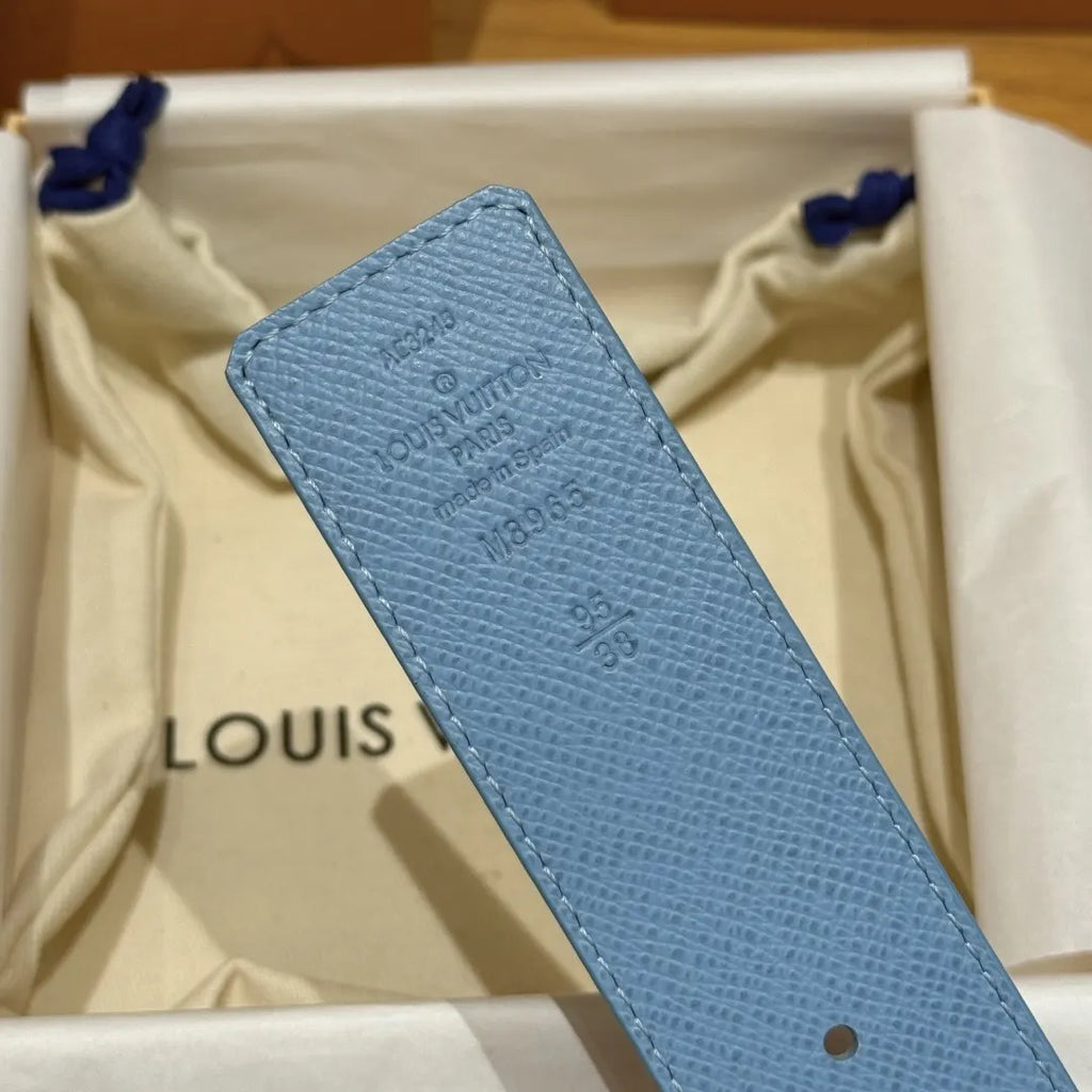 silver Louis Vuitton Light Blue Monogram Belt - Hình 9