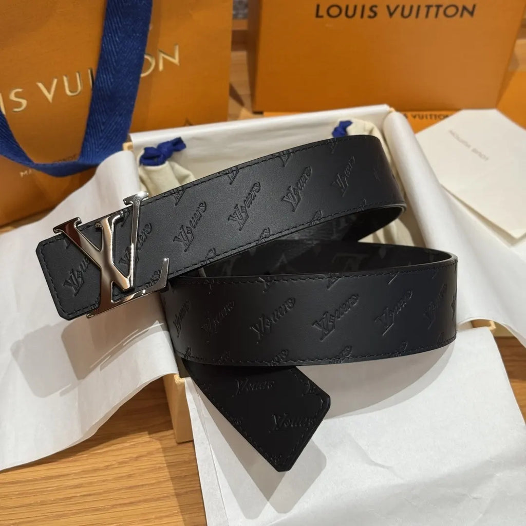 silver Louis Vuitton Matte Black Embossed Belt