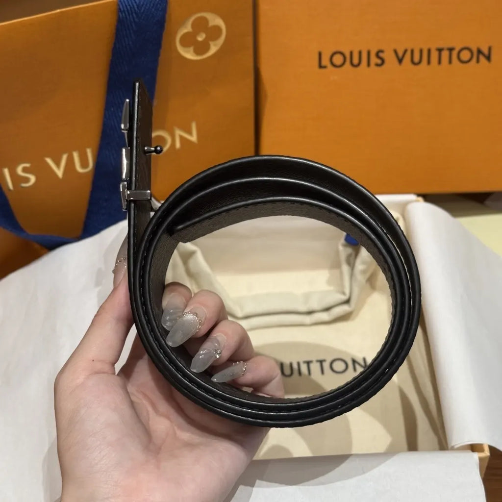 silver Louis Vuitton Matte Black Embossed Belt - Hình 3