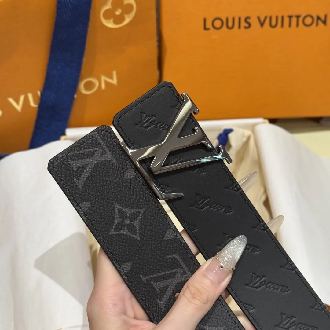 silver Louis Vuitton Matte Black Embossed Belt - Hình 6