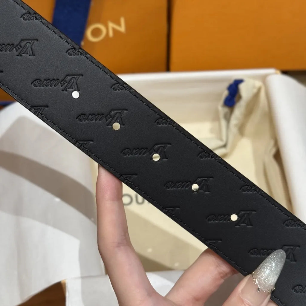 silver Louis Vuitton Matte Black Embossed Belt - Hình 8