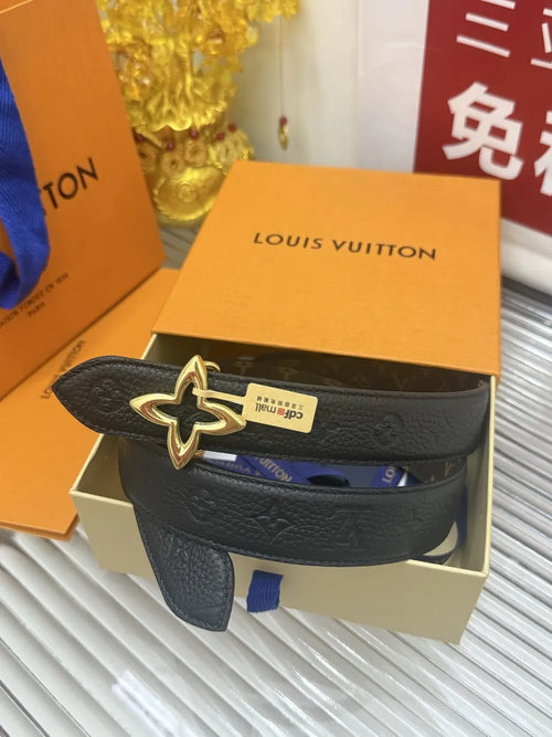 black Louis Vuitton Flower Buckle Belt