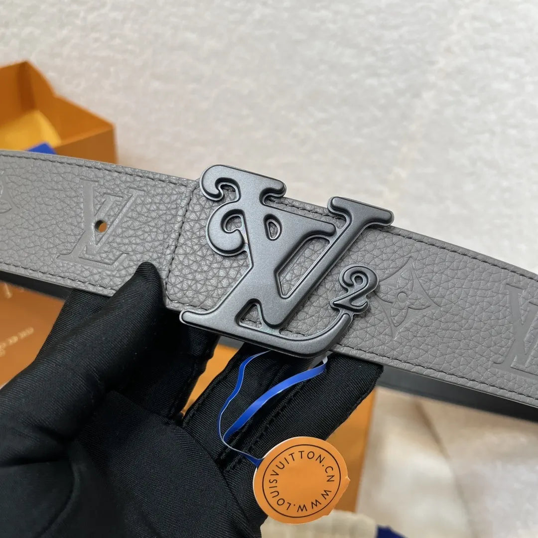 leather Louis Vuitton Dove Gray Belt - Hình 2