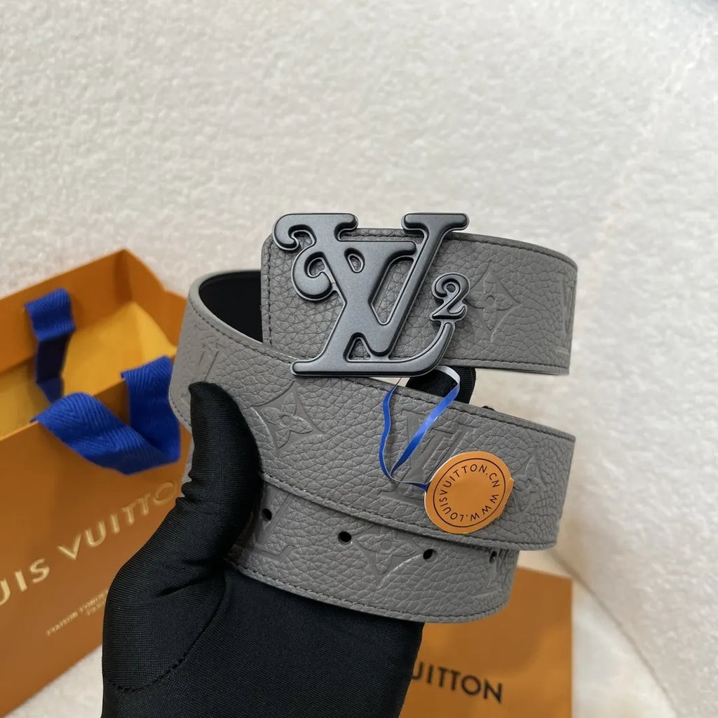 leather Louis Vuitton Dove Gray Belt - Hình 3