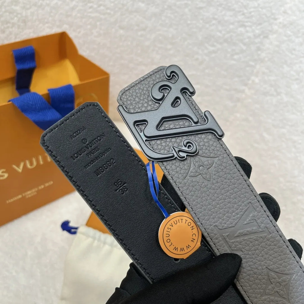 leather Louis Vuitton Dove Gray Belt - Hình 6