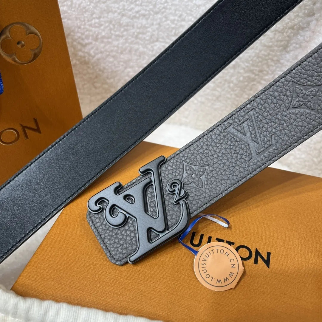 leather Louis Vuitton Dove Gray Belt - Hình 7