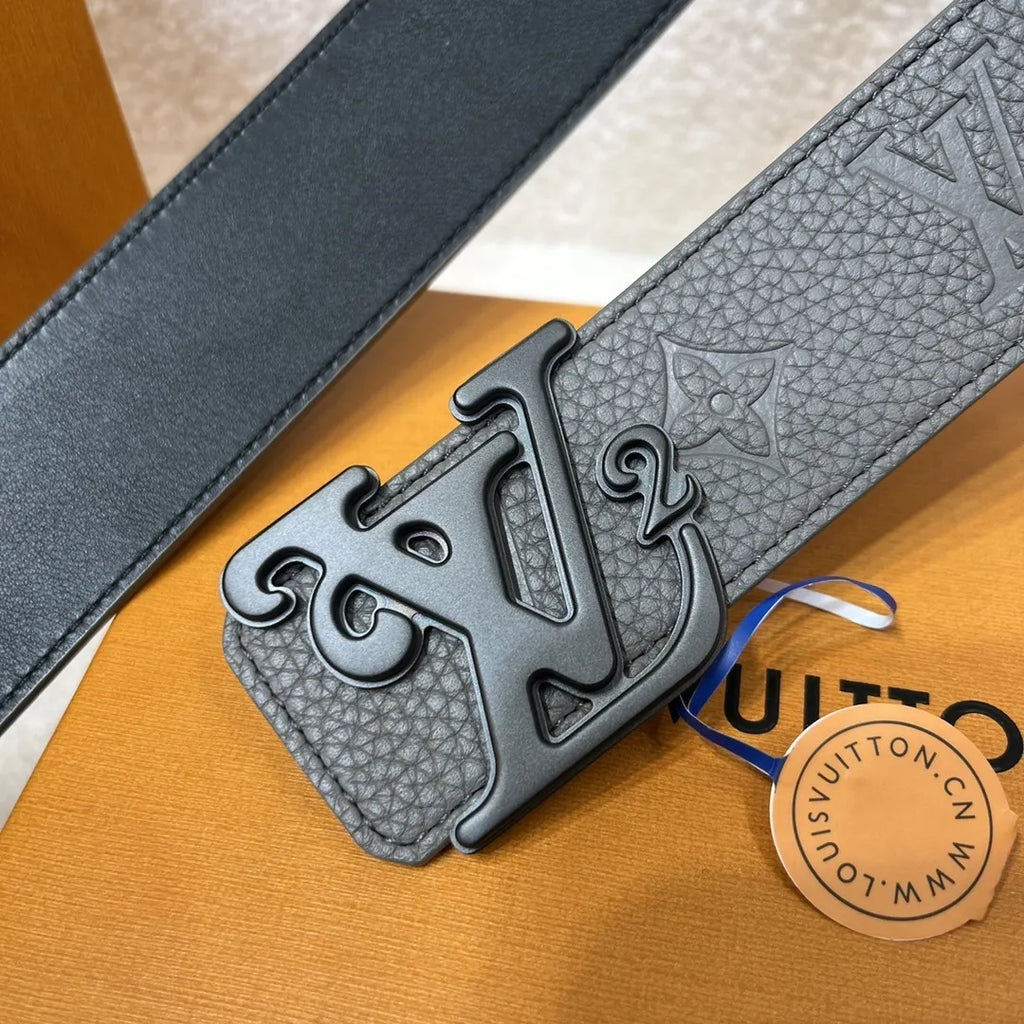 leather Louis Vuitton Dove Gray Belt - Hình 8