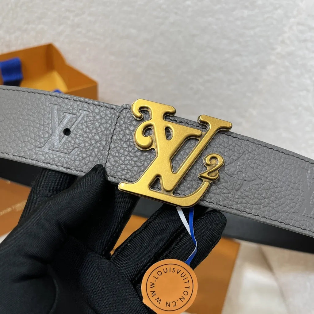 Louis Vuitton Gray Taurillon Belt - Hình 2
